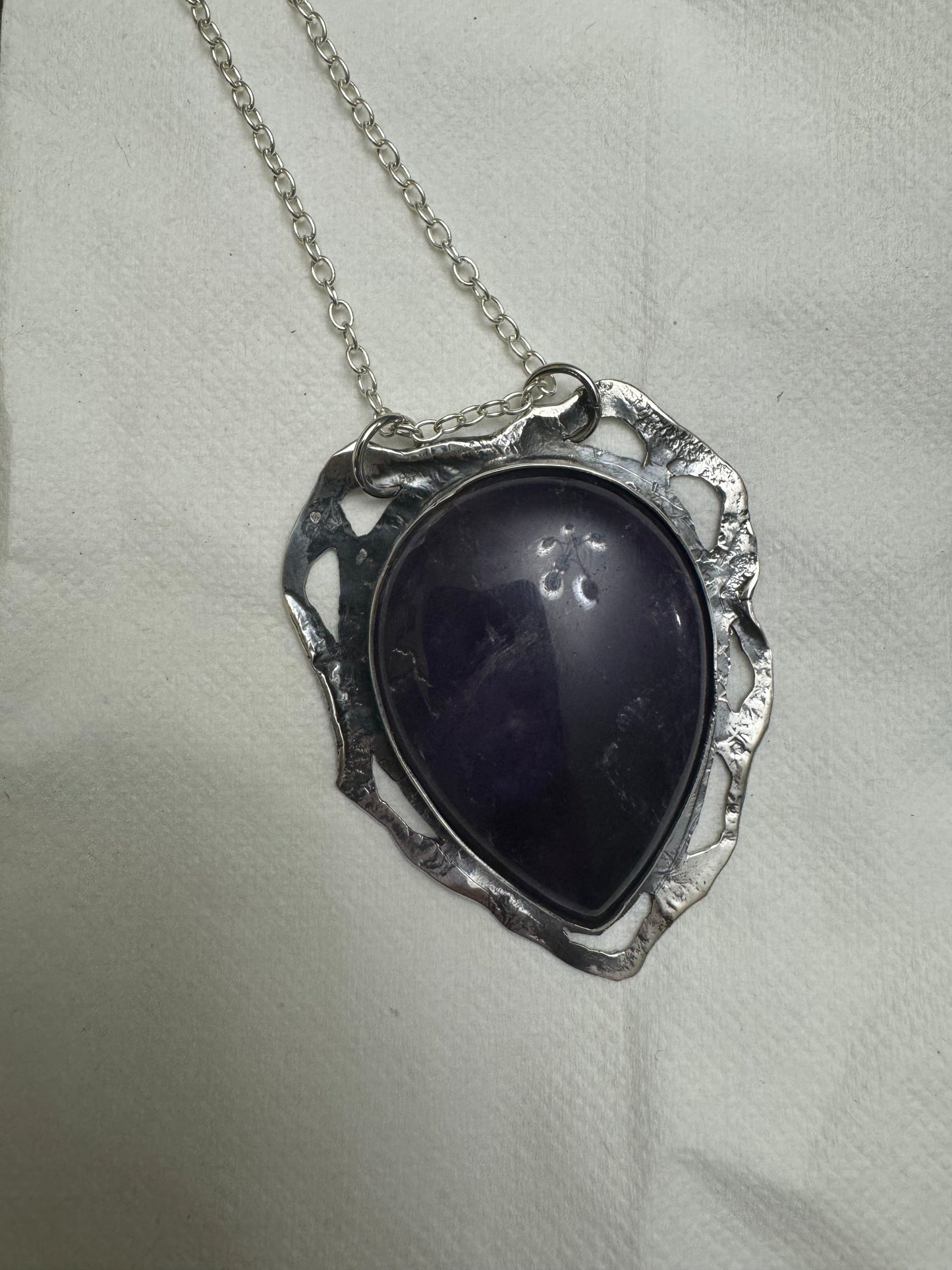 STERLING SILVER Amethyst Cutout Pendant Necklace