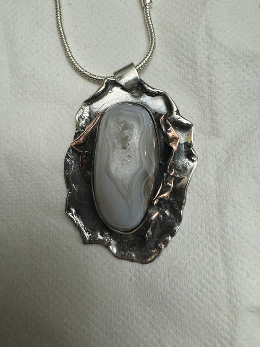STERLING SILVER Agate and Copper Pendant